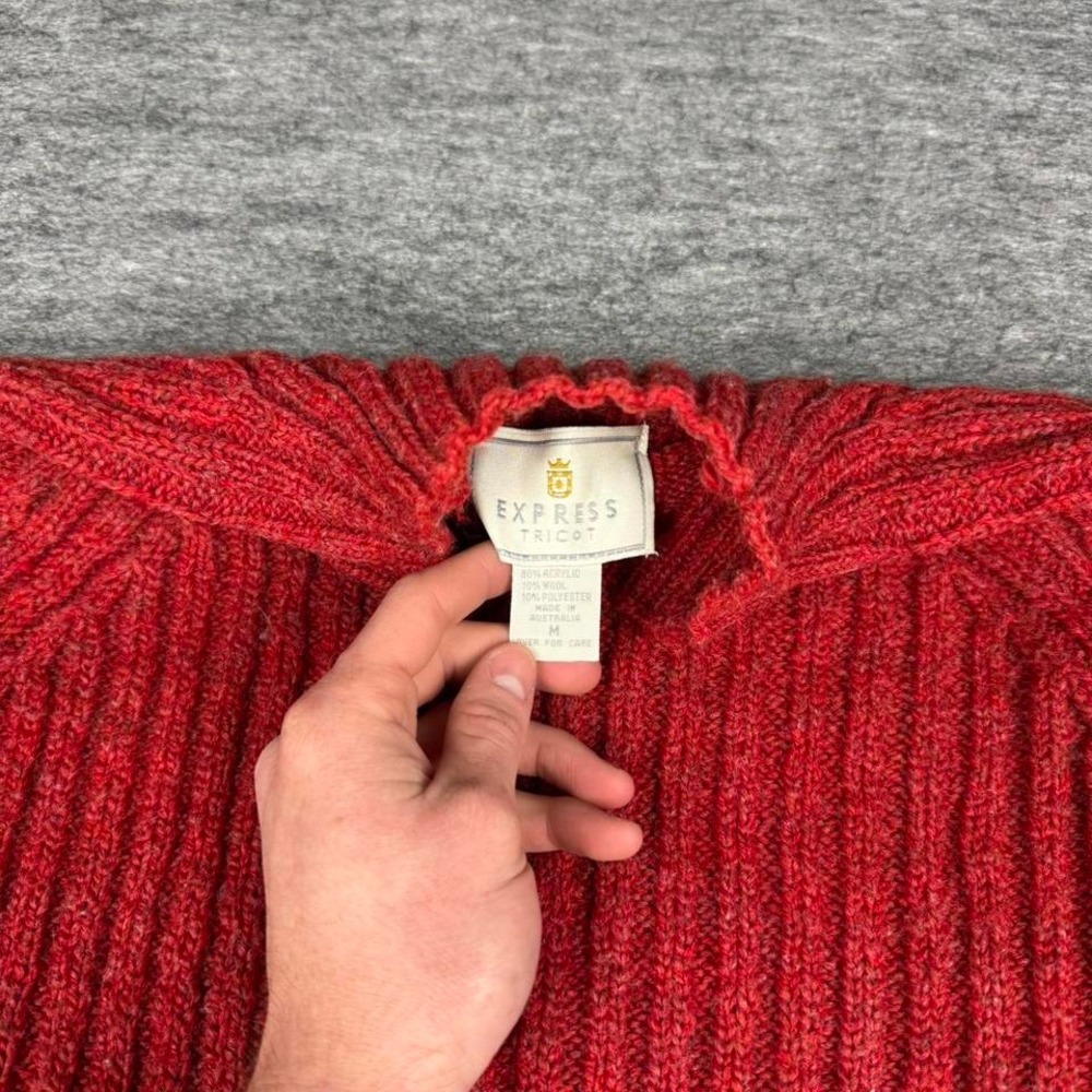 Express Tricot Red Ribbed Mock Neck Sweater Mens Medium Raglan Wool - Picture 5 of 5